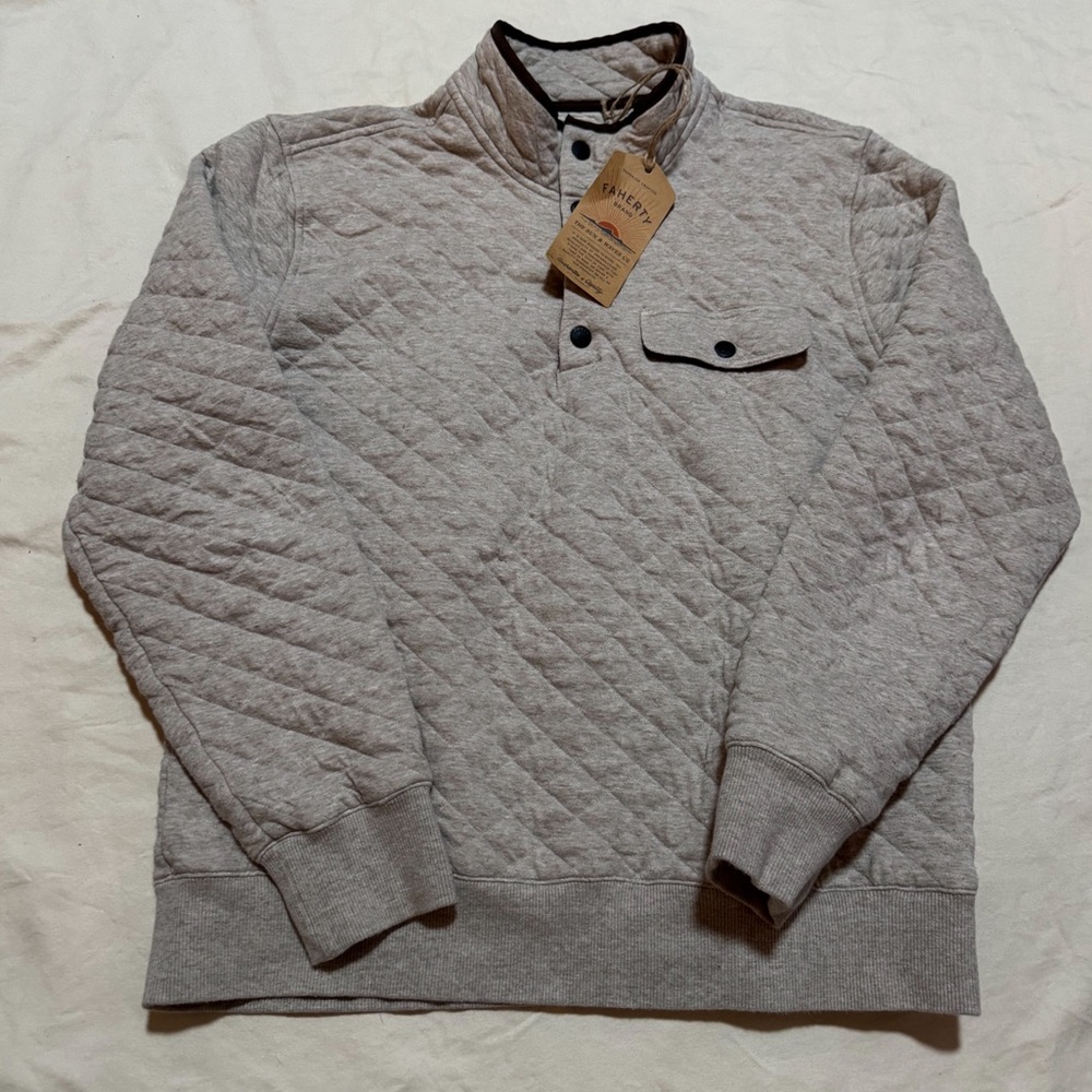 Faherty - Epic Quilted Fleece Pullover - Oatmeal Melange - Picture 5 of 6